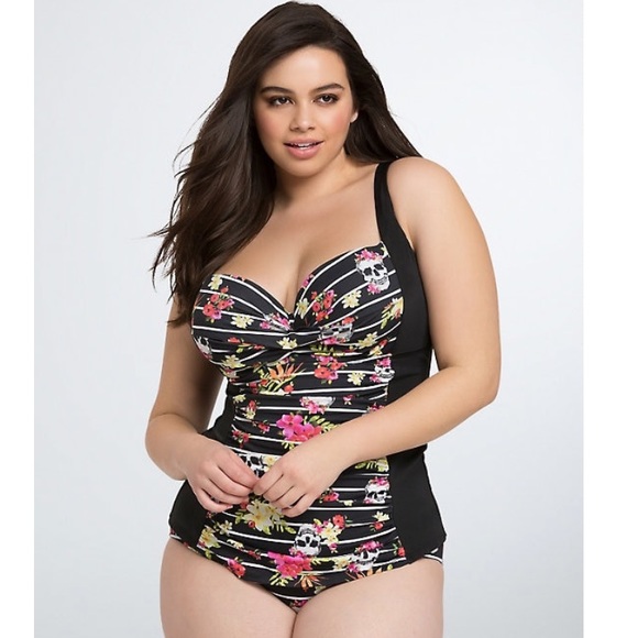 torrid Other - Tropical skull ruched one piece swimsuit